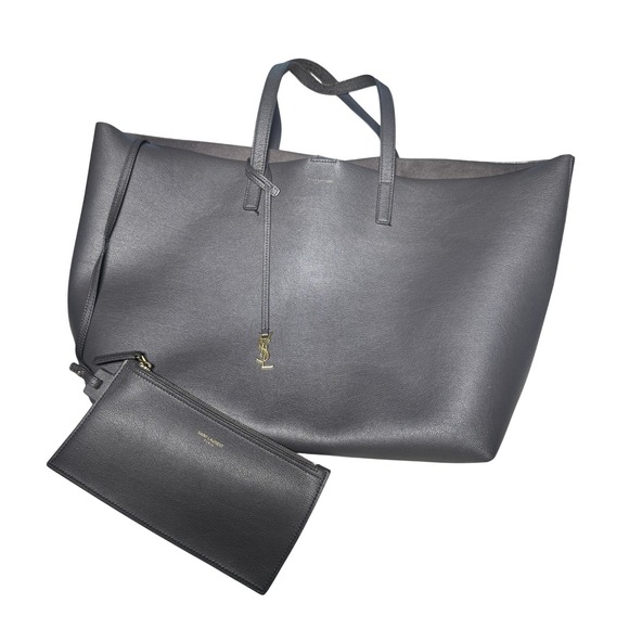 SAINT LAURENT East/West Shopping Tote Bag | YSL Gray Leather | AUTHENTICATED - Picture 2 of 16